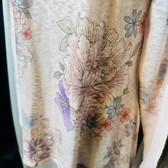 Cupio Purple and Cream Asymmetrical or Shark Bite Hem Long Sleeve Tunic Large - Picture 8 of 10